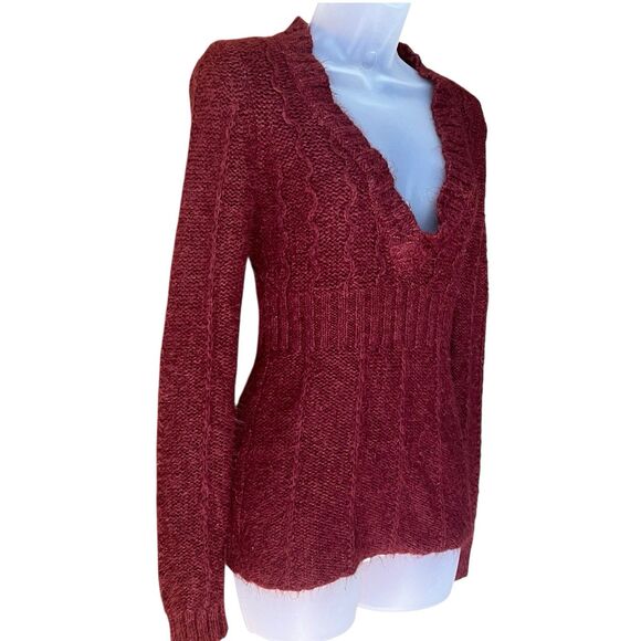 Arizona Wine Red V Neck Fitted Fuzzy Knit Sweater Sz S Y2K Goblincore Whimsigoth - Picture 6 of 14